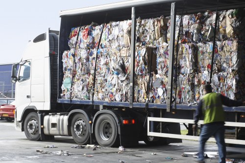 Overview of a sustainable rubbish area and recycling operations during a clearance